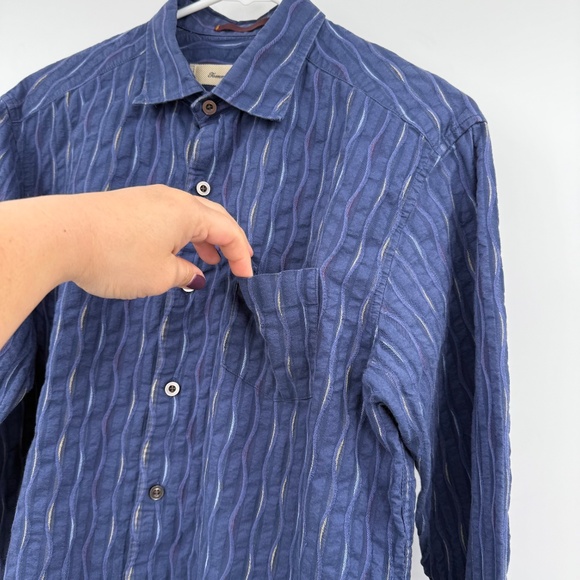 Tommy Bahama Shirt Men Medium Blue Long Sleeve Button Up Silk Blend Embroidered - Picture 4 of 11